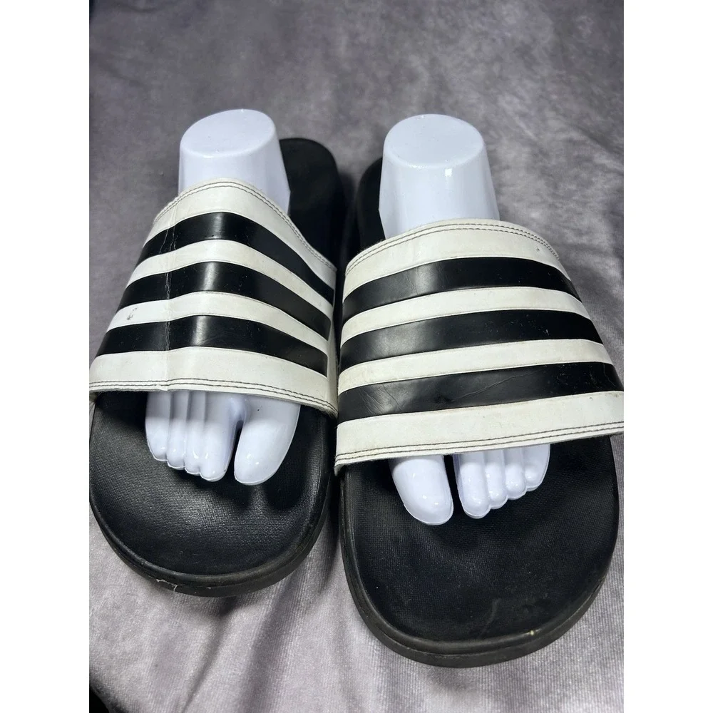 Adidas Adilette Comfort Slide Sandals Black White 3 Stripe Men's Size 16